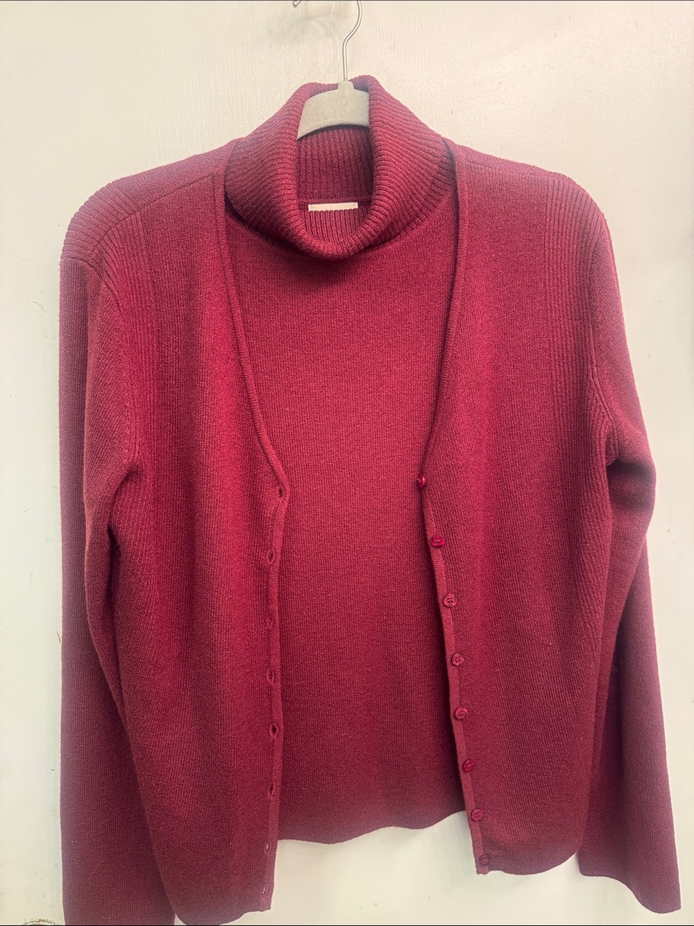 cleo Burgundy Turtleneck Sweater with Matching Cardigan